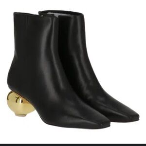 Cult Gaia Black Ankle Boots with Gold Sphere Heel